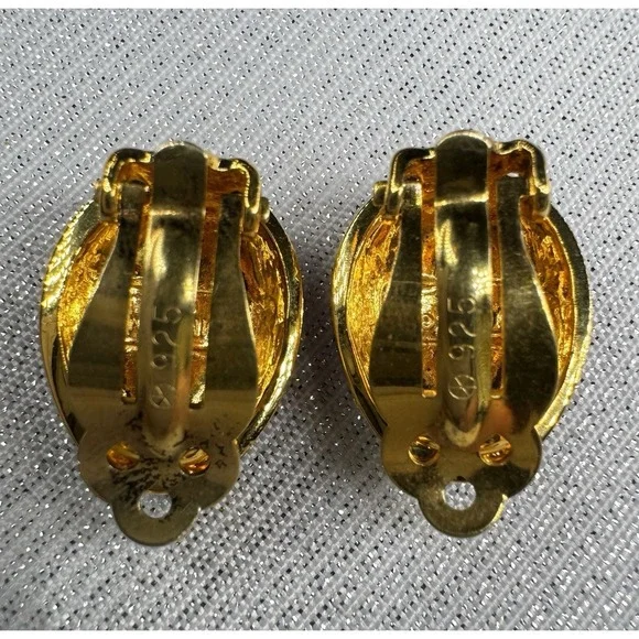 MMA 925 Sterling Ladybug Clip Earrings Red Enamel Rhinestone Vermeil - Picture 3 of 7